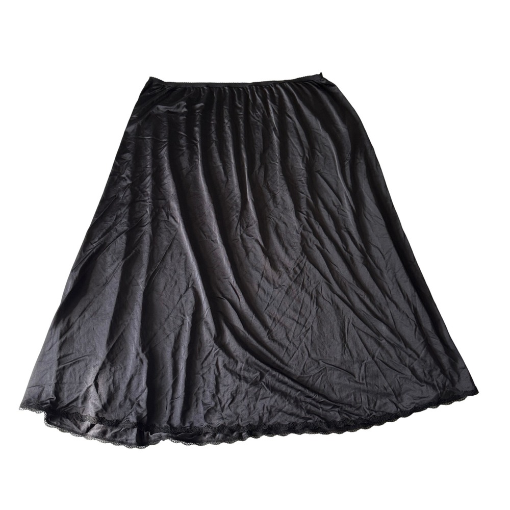 Shadowline Half Slip Lace Trim Midi Skirt 3X Black Nylon USA Whimsigoth Grunge